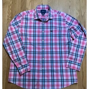 Faconnable Plaid Shirt Mens XL Pink Blue Cotton Button Down Long Sleeve Casual